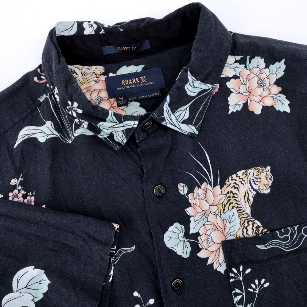 Roark Jamie Thomas Capsule Tiger Floral Shirt Black Short Sleeve Mens Size M